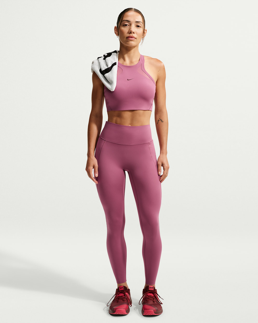 Nike Universa Women's High-Waisted 7/8 Leggings with No Front Seam - Pink Smoke/Pink Smoke/Mystic Dates