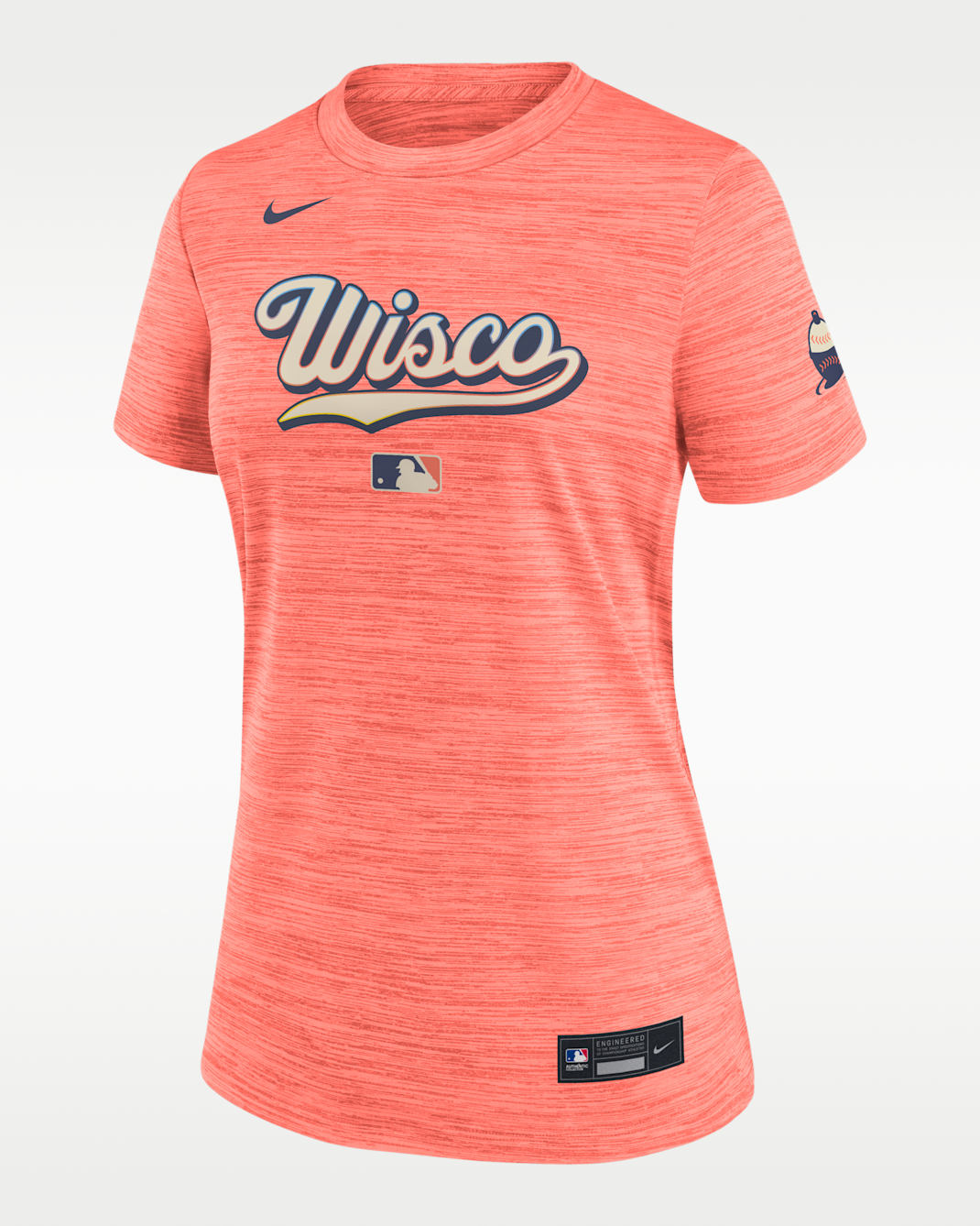 Milwaukee Brewers Authentic Collection City Connect Velocity Women's Nike Dri-FIT MLB T-Shirt - Coral