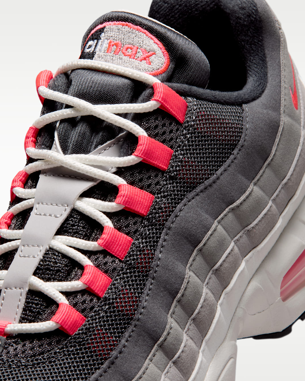 Nike Air Max 95 Reverse Solar Red sole detail showing Big Bubble Air Max tooling with Solar Red interior