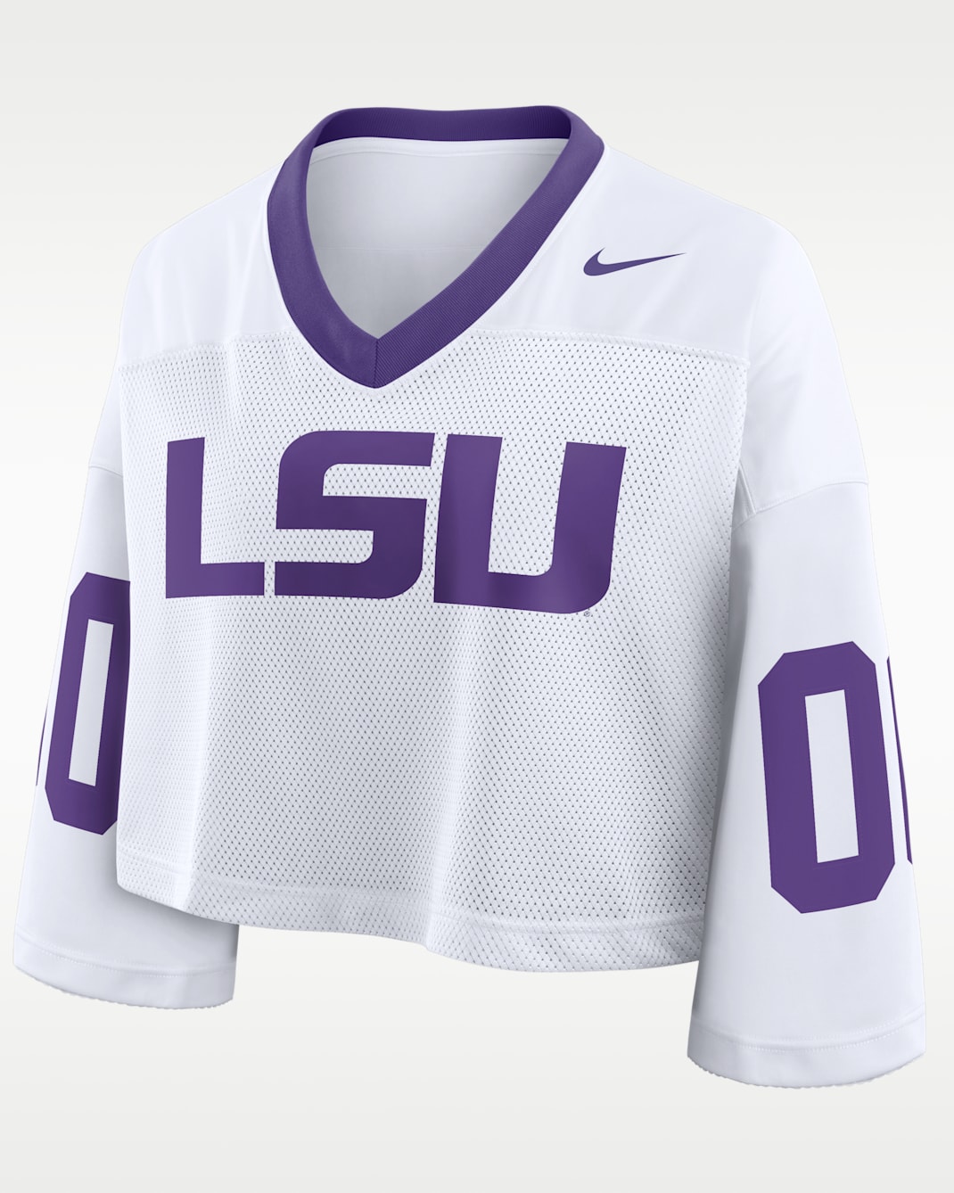 LSU Logo Women's Nike Dri-FIT College Cropped Jersey - White/Purple
