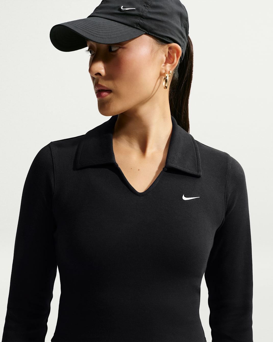 Nike Sportswear Women's Tight Long-Sleeve Cropped Polo - Black/White