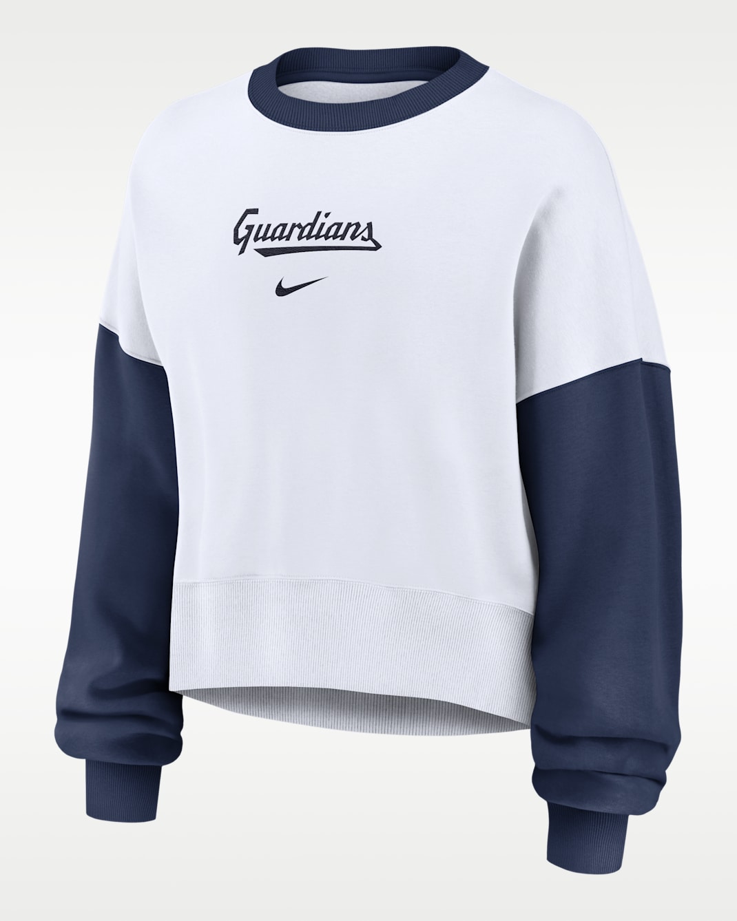 Sudadera de cuello redondo sin cierre Nike de la MLB para mujer Cleveland Guardians Primary - Blanco