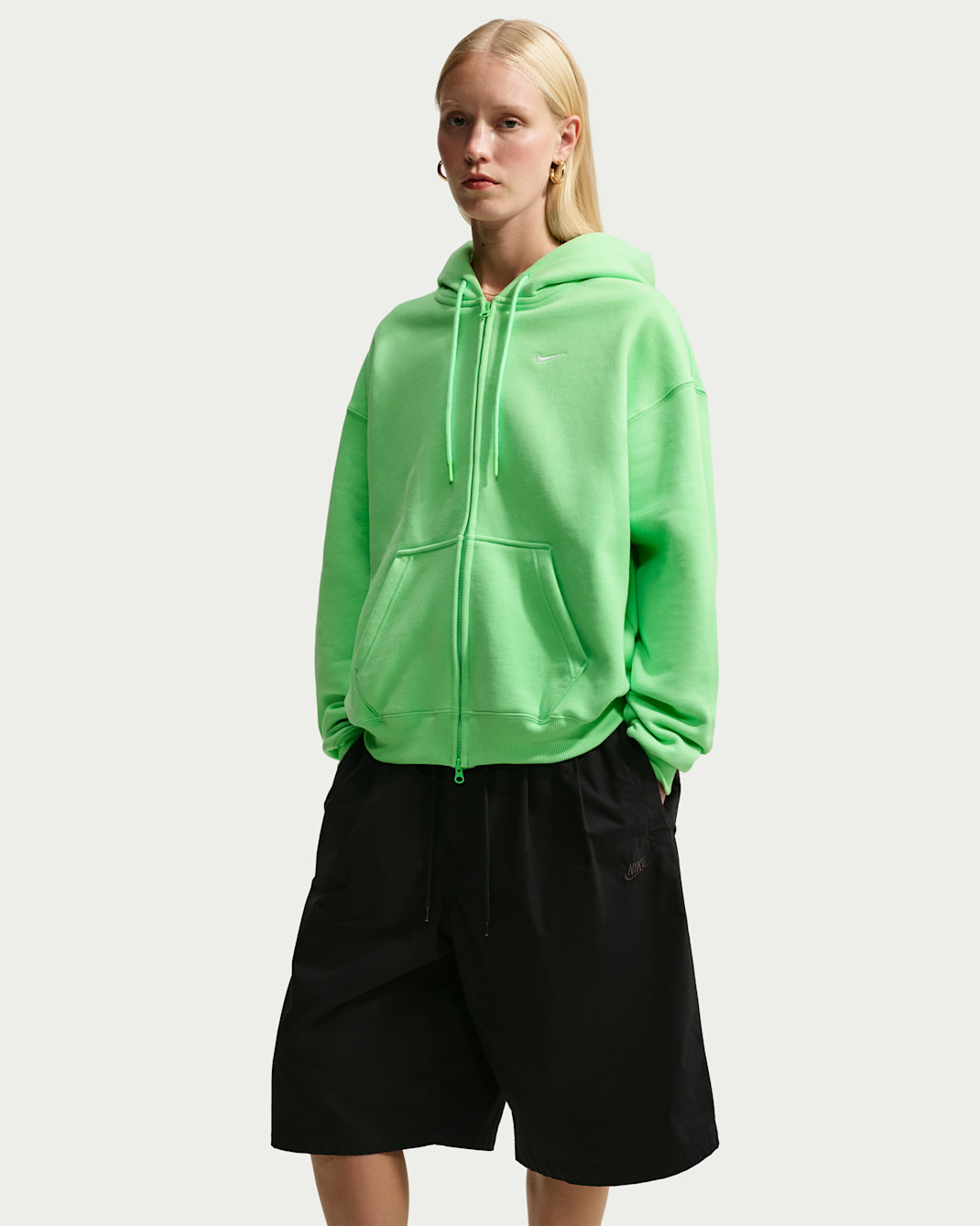 Nike Studio Fleece Medium Weight Women's Oversized Full-Zip Hoodie - Illusion Green/Sail
