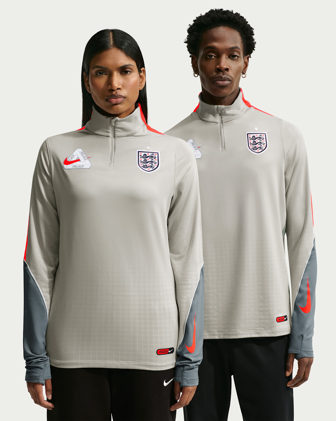 England x Palace Men's Strike Drill Top - Pewter Grey/Cool Grey/Bright Crimson/Bright Crimson