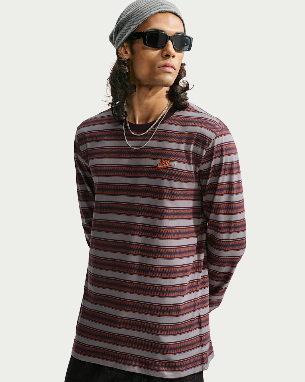 Nike Sportswear Long-Sleeve T-Shirt - Smoke Grey/Burgundy Ash