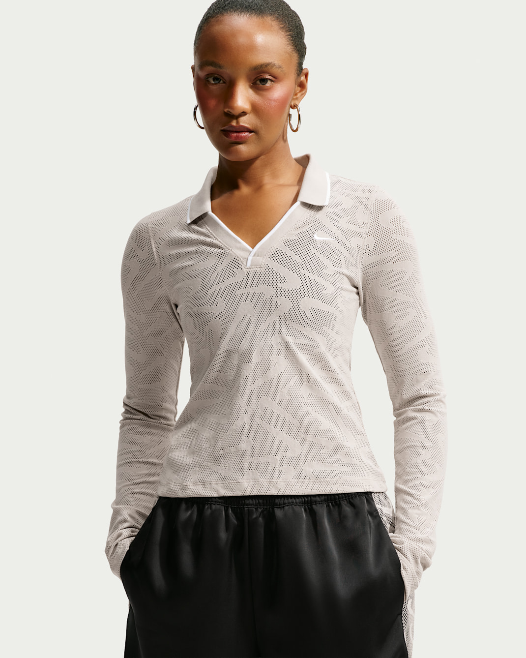 Nike Sportswear Chill Knit Women's Tight Mod-Cropped Long-Sleeve Lace Top - Cream II/Cream II/White/White