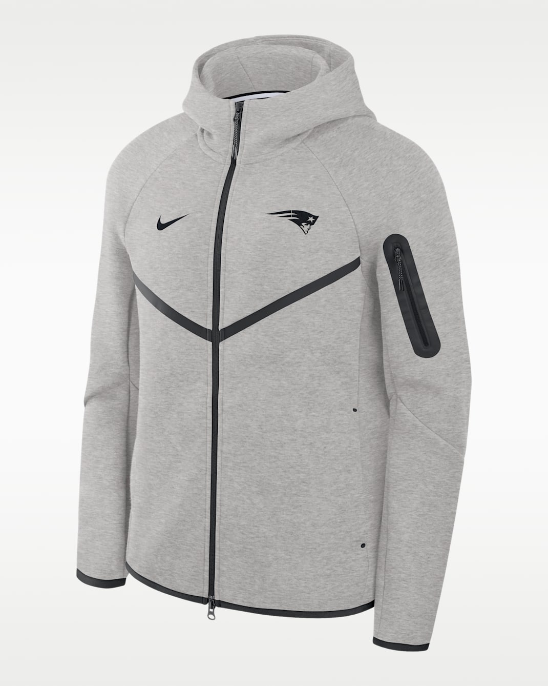 New England Patriots Top Billing Tech Fleece Windrunner Men's Nike NFL Full-Zip Hooded Jacket - Grey Heather/Black
