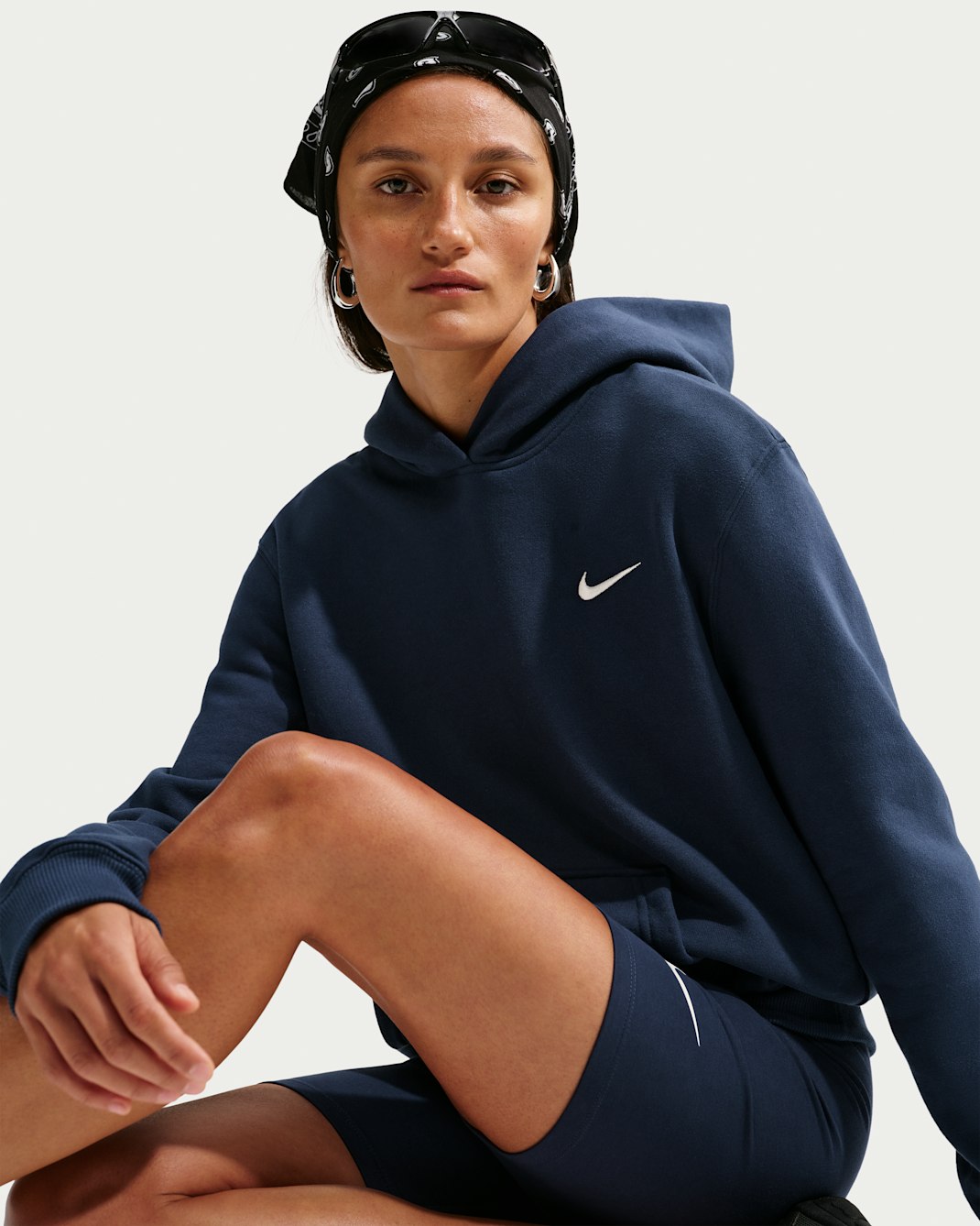 Sudadera con gorro sin cierre para mujer Nike Studio Fleece Medium Weight - Azul marino medianoche/Vela