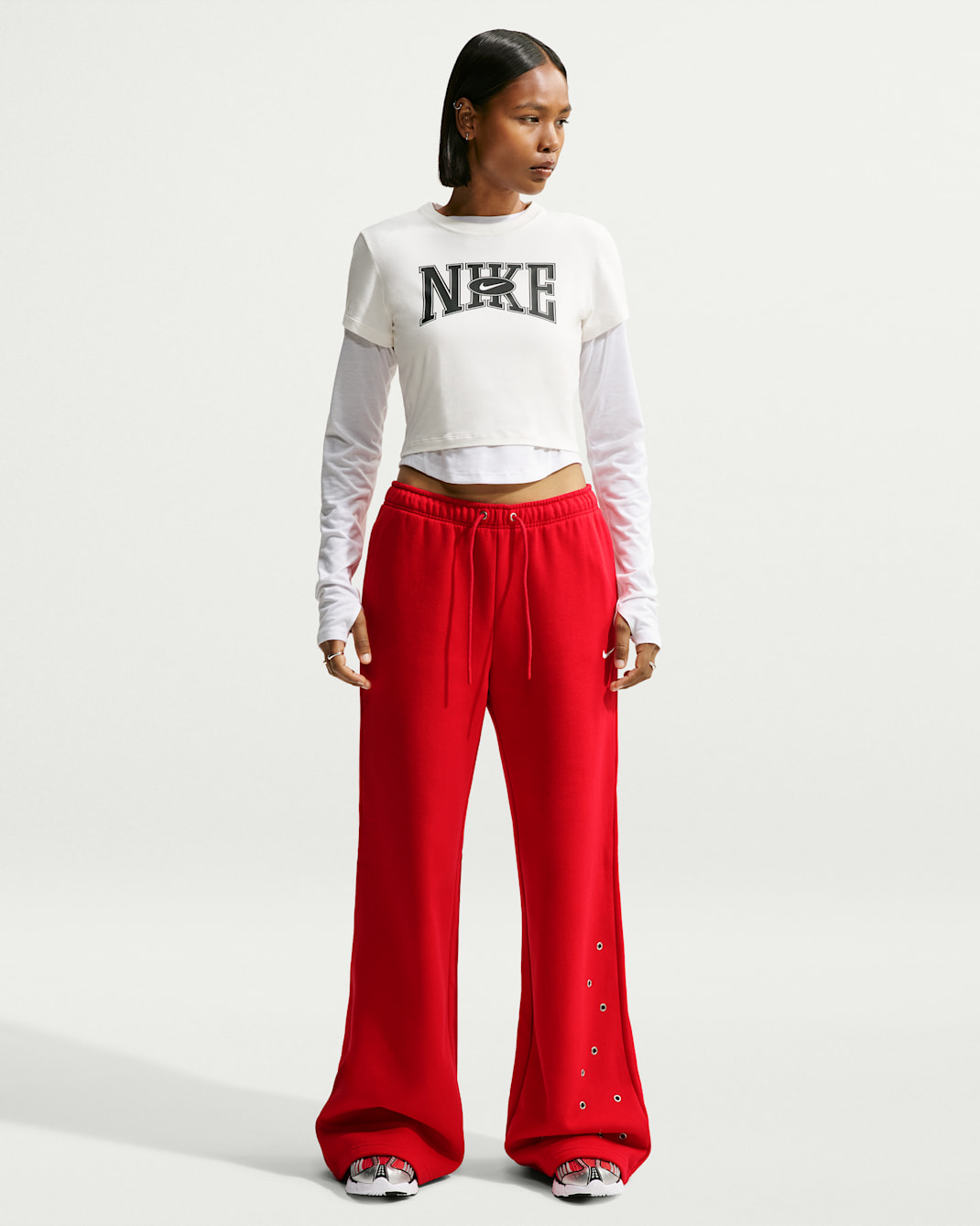 Nike Studio Fleece Medium Weight Women's Mid-Rise Wide-Leg Pants - University Red/Sail
