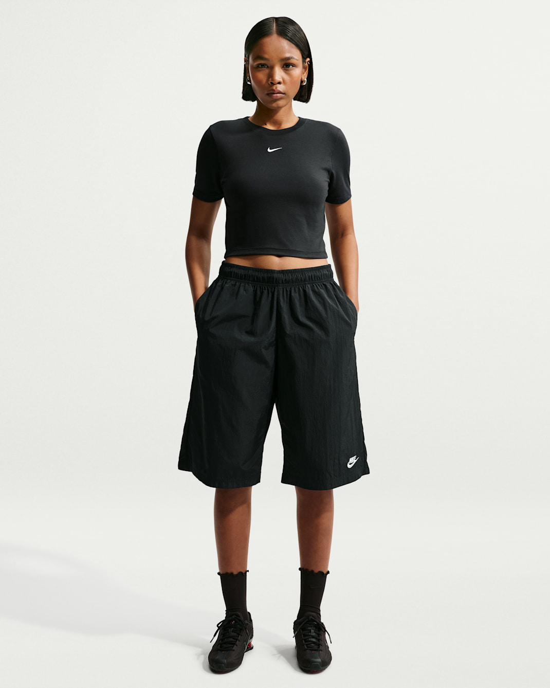 Nike Sportswear Women's Mid-Rise Loose Knee-Length Shorts - Black/Sail