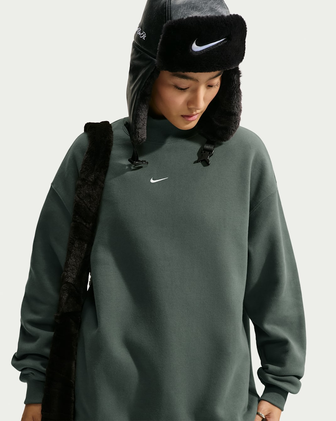 Nike Studio Fleece Medium Weight Women's Oversized Mock-Neck Sweatshirt - Camo Green/Sail