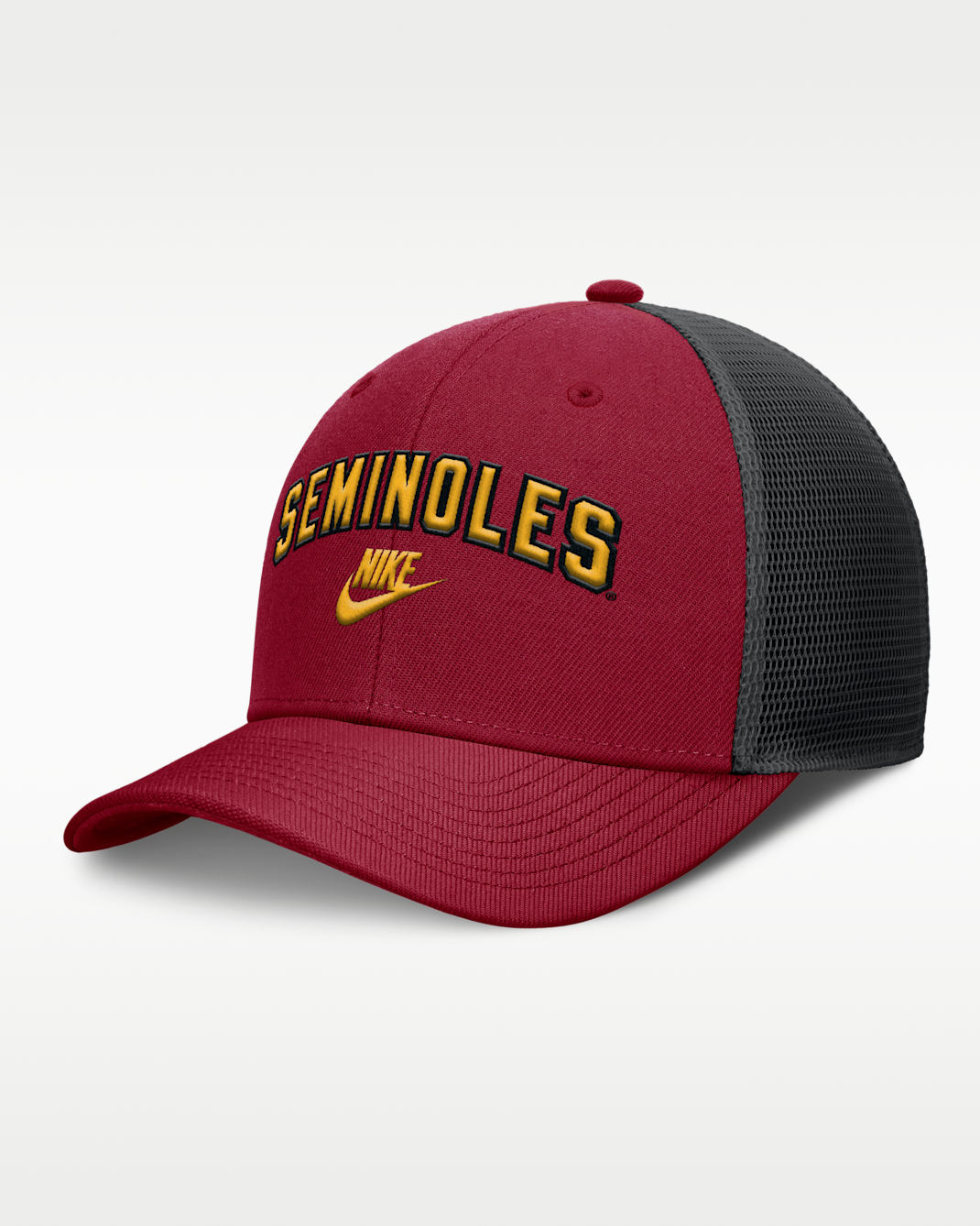 Florida State Legacy Arch Rise Men's Nike Dri-FIT College Trucker Adjustable Hat - Garnet