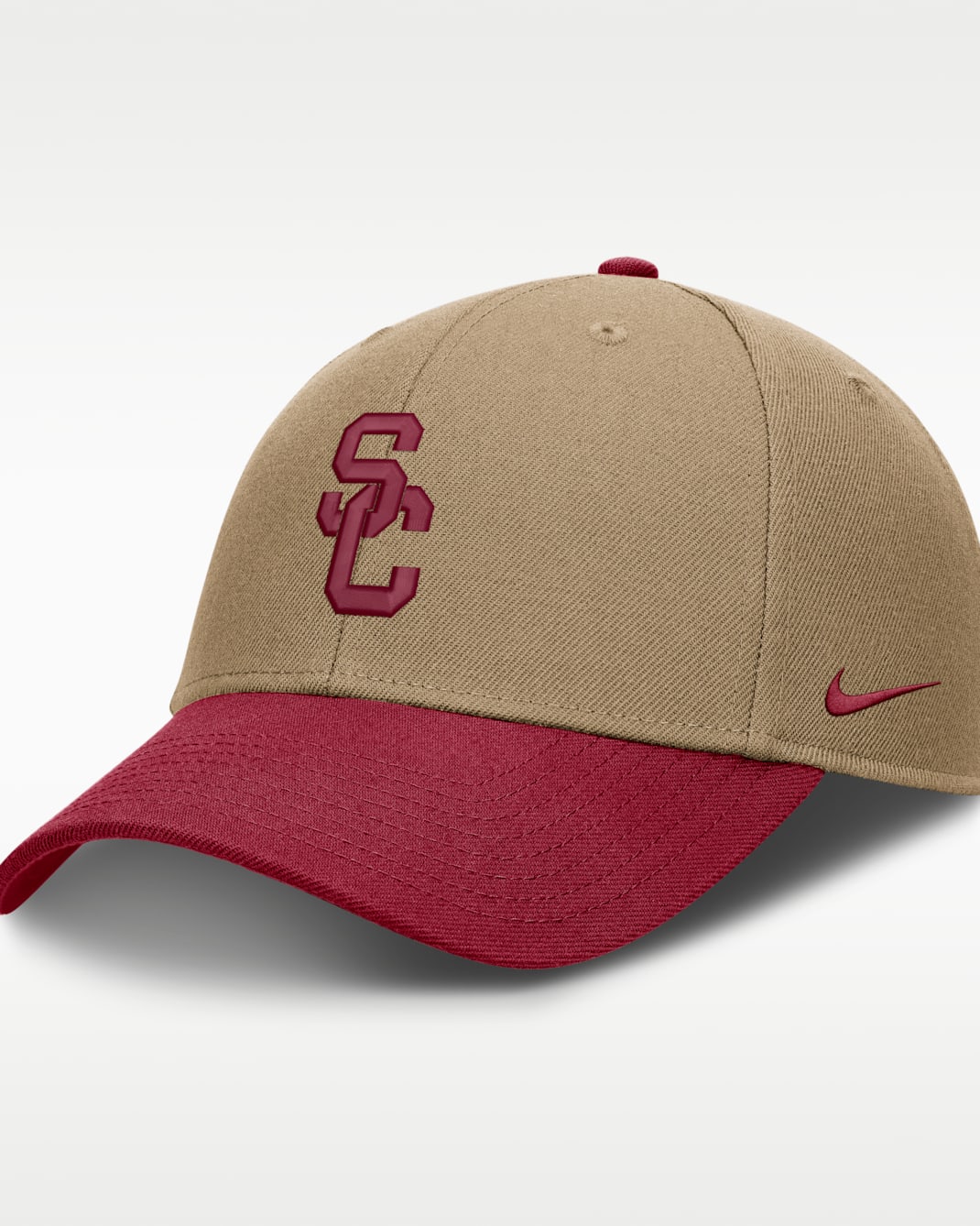 USC Primetime Rise Men's Nike Dri-FIT College Trucker Adjustable Hat - Classic Beige/Crimson
