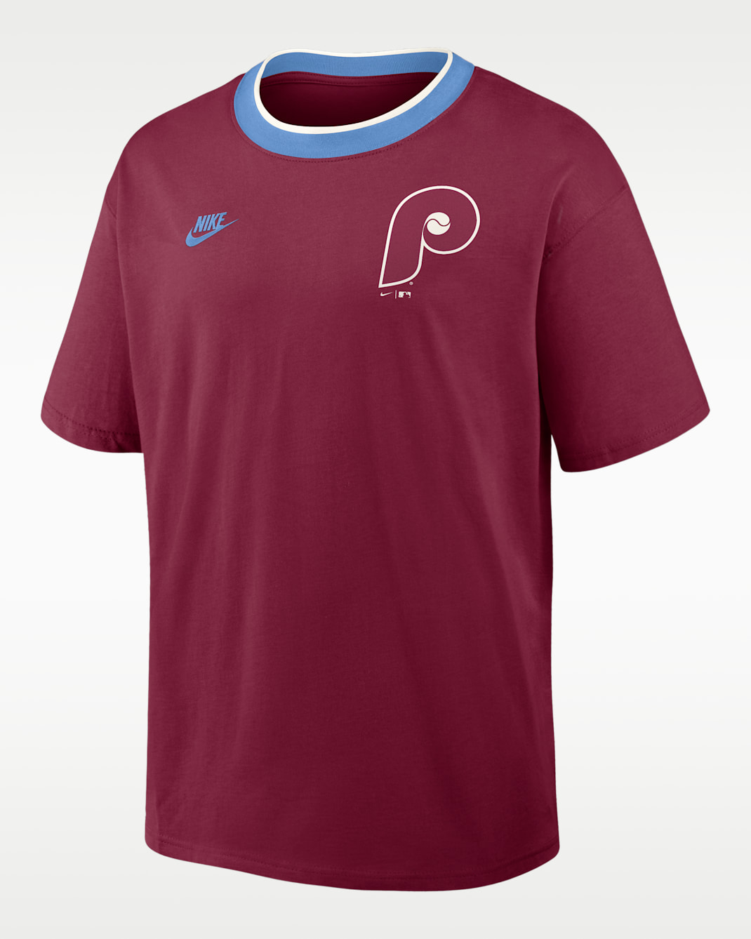 Philadelphia Phillies Cooperstown Ringer Men's Nike MLB T-Shirt - Maroon/Light Blue