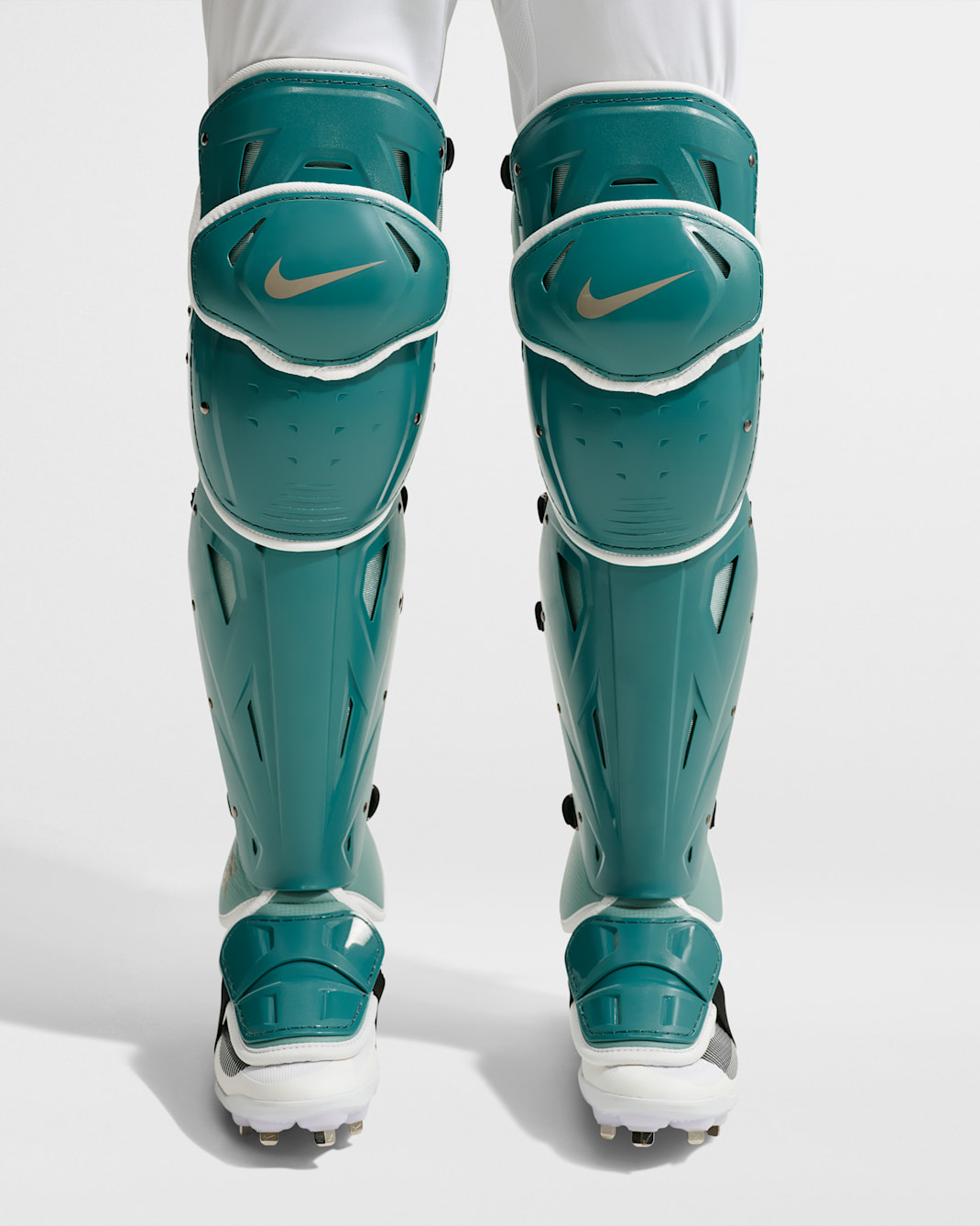 Nike Diamond Elite Baseball Leg Guards - Mineral Teal/Cannon/Sail/Metallic Tweed
