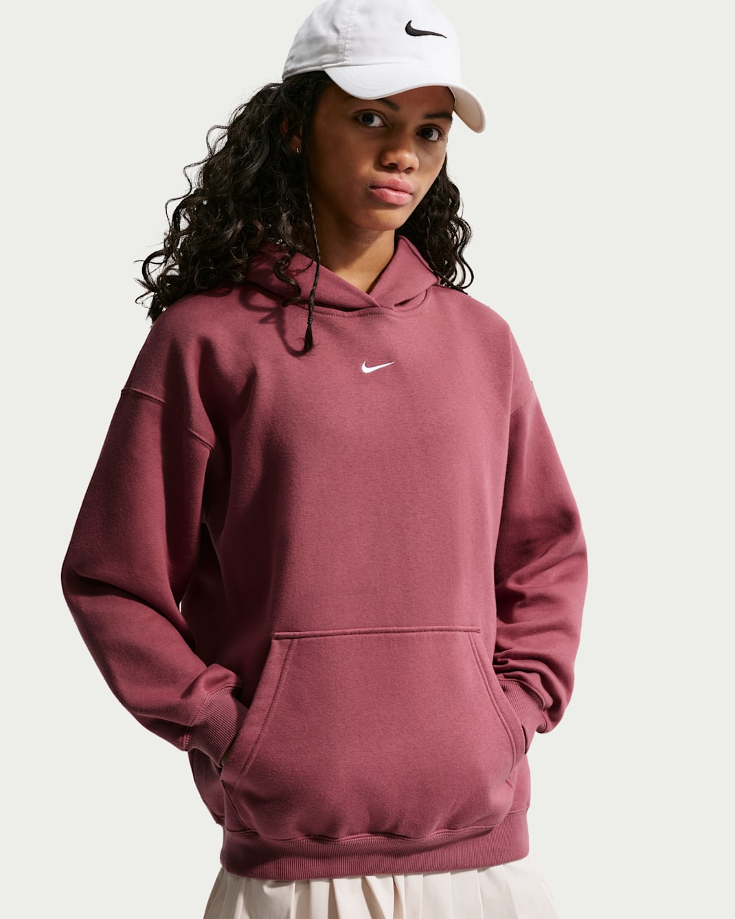 Nike Sportswear Studio Fleece Girls' Oversized Pullover Hoodie - Pink Smoke/White