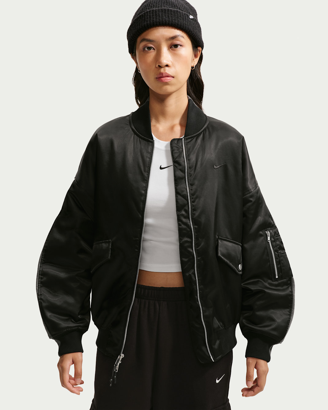 Nike Sportswear Women's Oversized Bomber Jacket - Black/Dark Grey Heather/Black