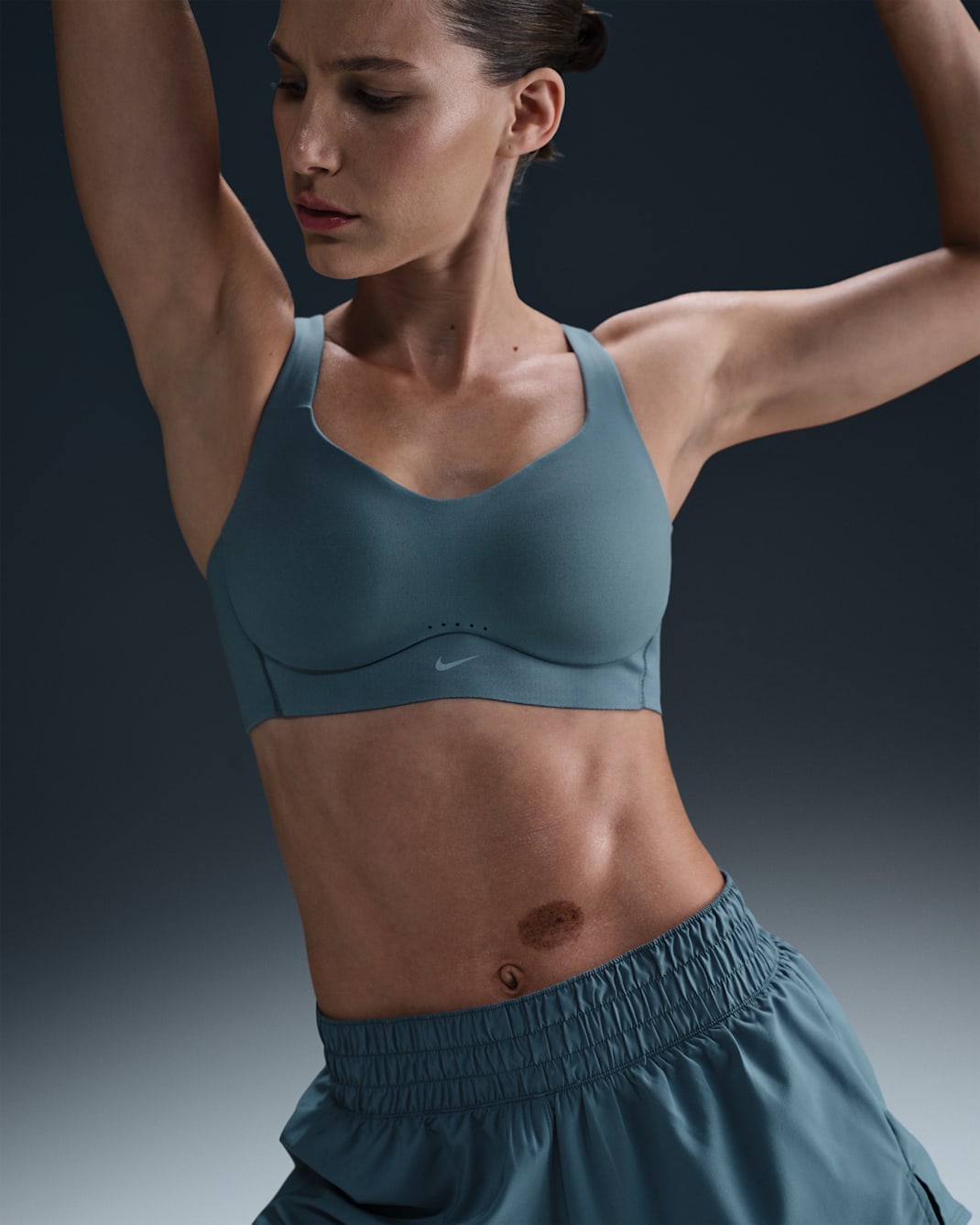 Nike Alate High Support Women's Padded Convertible Sports Bra - Smokey Blue/White