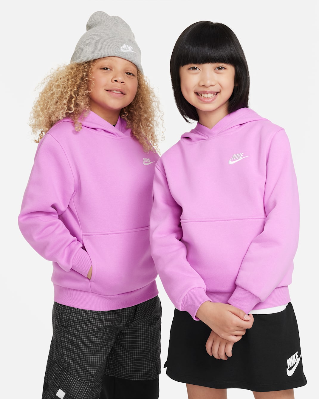 Nike Sportswear Club Fleece Big Kids' Pullover Hoodie - Rush Fuchsia/White