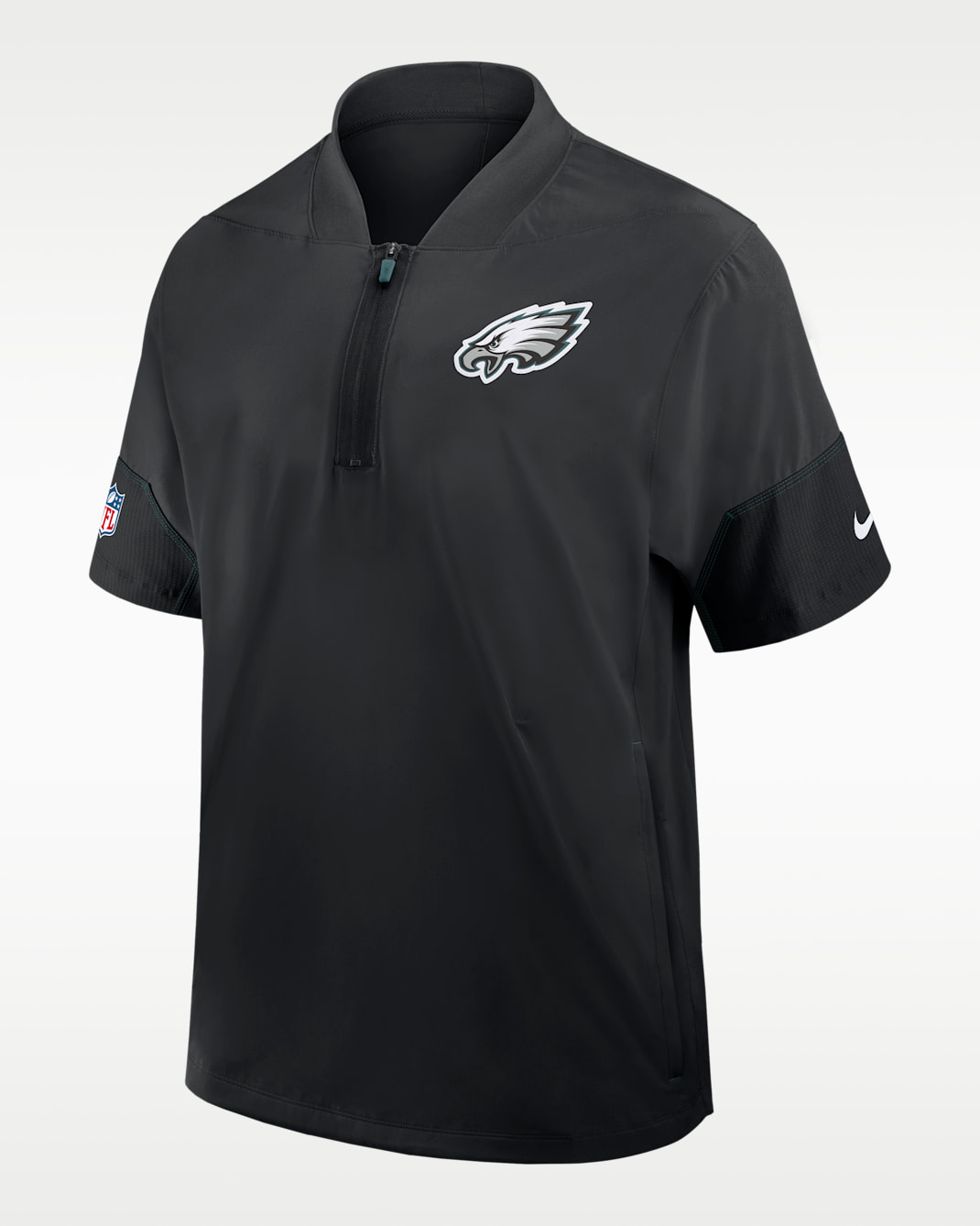 Chamarra de manga corta Nike de la NFL con gorro y medio cierre para hombre Philadelphia Eagles Sideline Coach - Negro