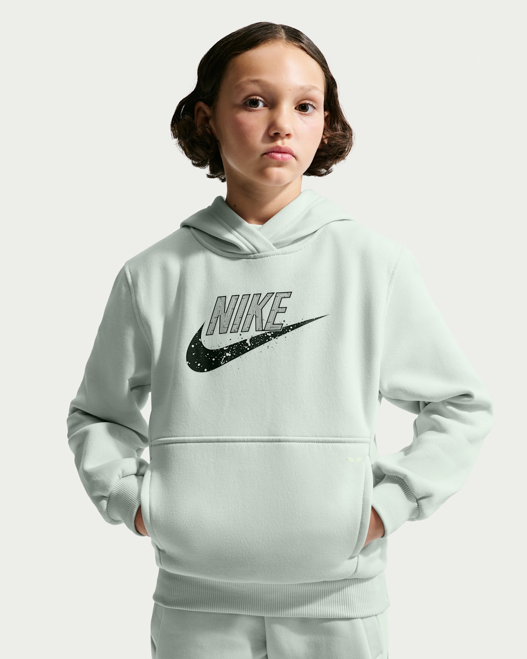 Nike Sportswear Club Older Kids' Fleece Hoodie - Photon Dust/Black/Barely Volt