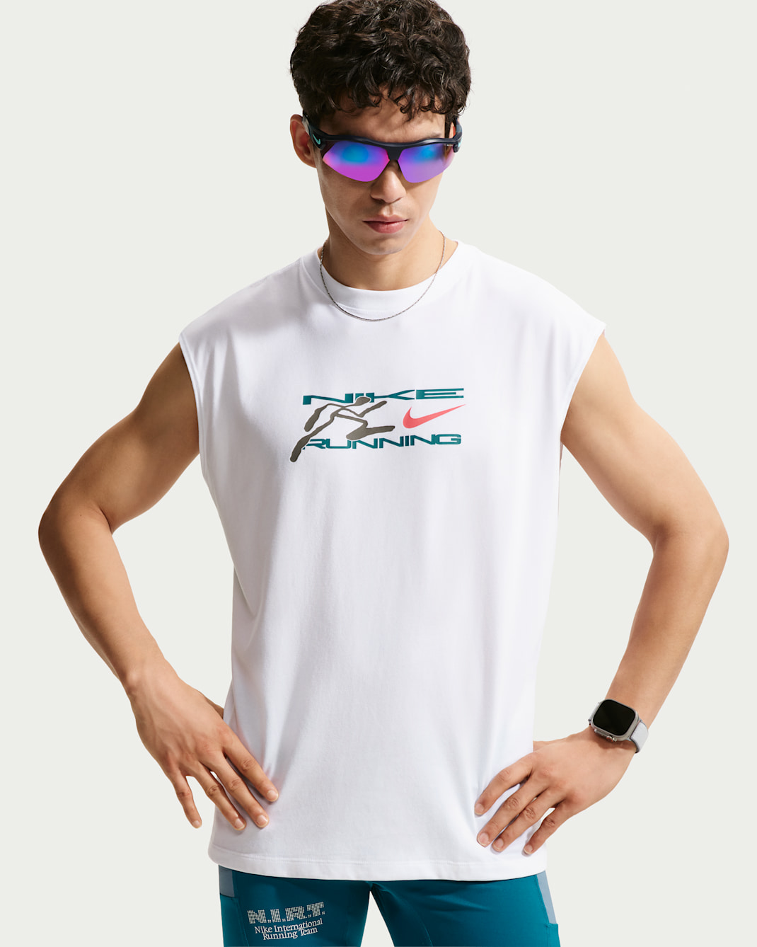 เสื้อยืดวิ่งแขนกุดผู้ชาย Dri-FIT Nike - ขาว
