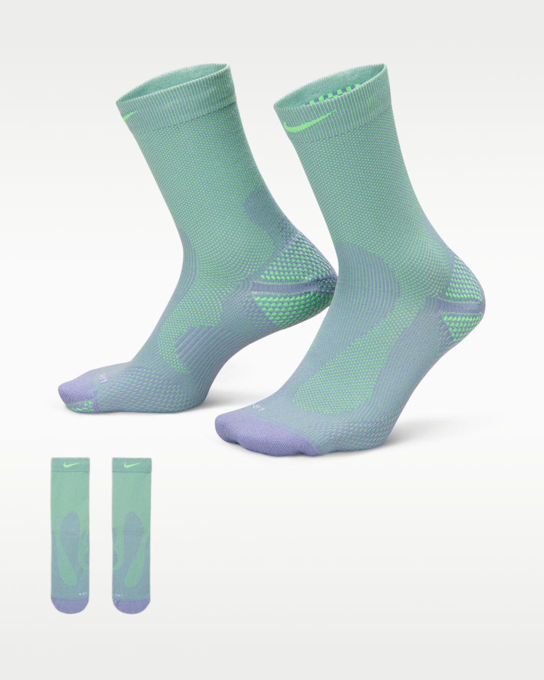 Nike Running Lightweight Crew Socks (1 Pair) - Iron Purple/Voltage Green/Pure Platinum/Voltage Green