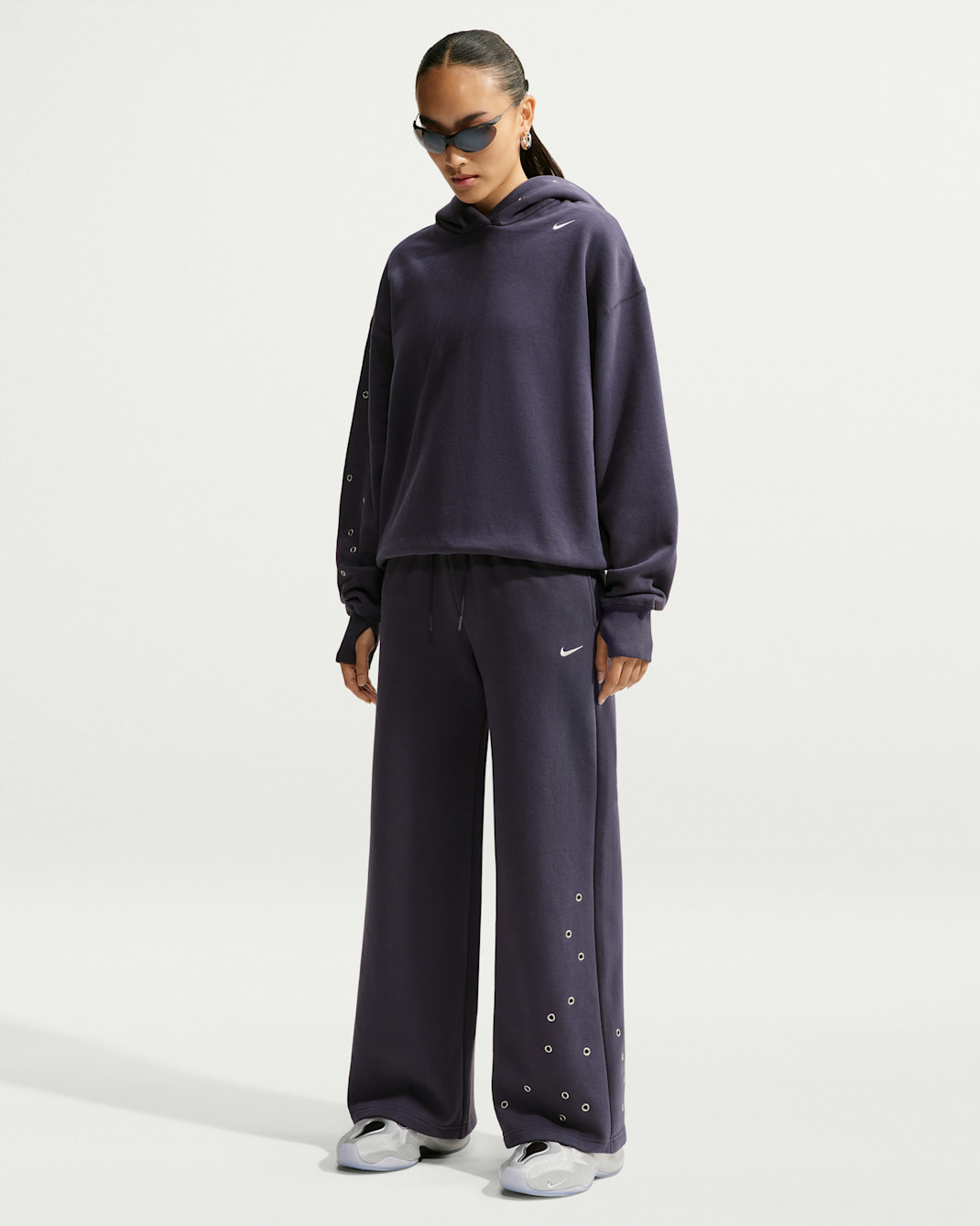 Nike Studio Fleece Medium Weight Women's Mid-Rise Wide-Leg Trousers - Gridiron/Sail