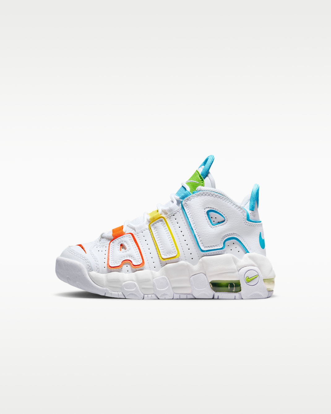 Calzado para niños de preescolar Nike Air More Uptempo - Blanco/Amarillo opti/Naranja seguridad/Azul báltico