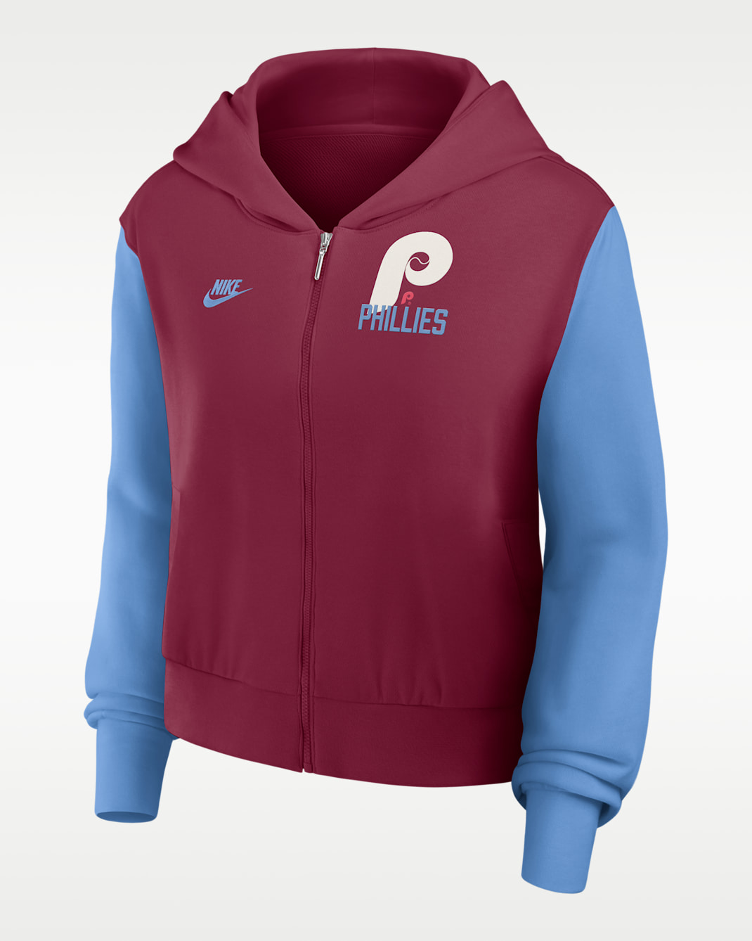 Sudadera con gorro Nike de la MLB de cierre completo para mujer Philadelphia Phillies Cooperstown - Castaña