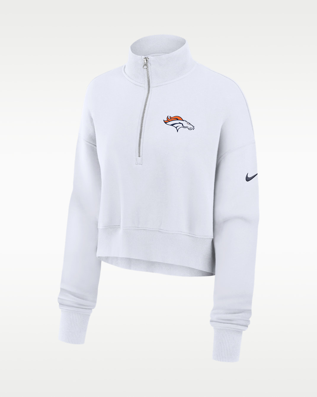 Denver Broncos Primetime Phoenix Women's Nike NFL Oversized Cropped 1/4-Zip Crew - White