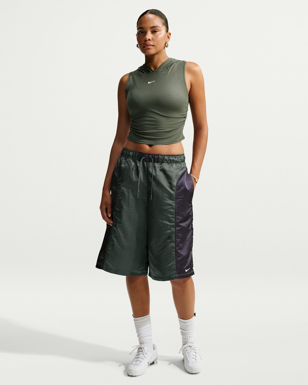 Nike Sportswear Women's Loose Mid-Rise Woven Shorts - Camo Green/Gridiron/Gridiron/White