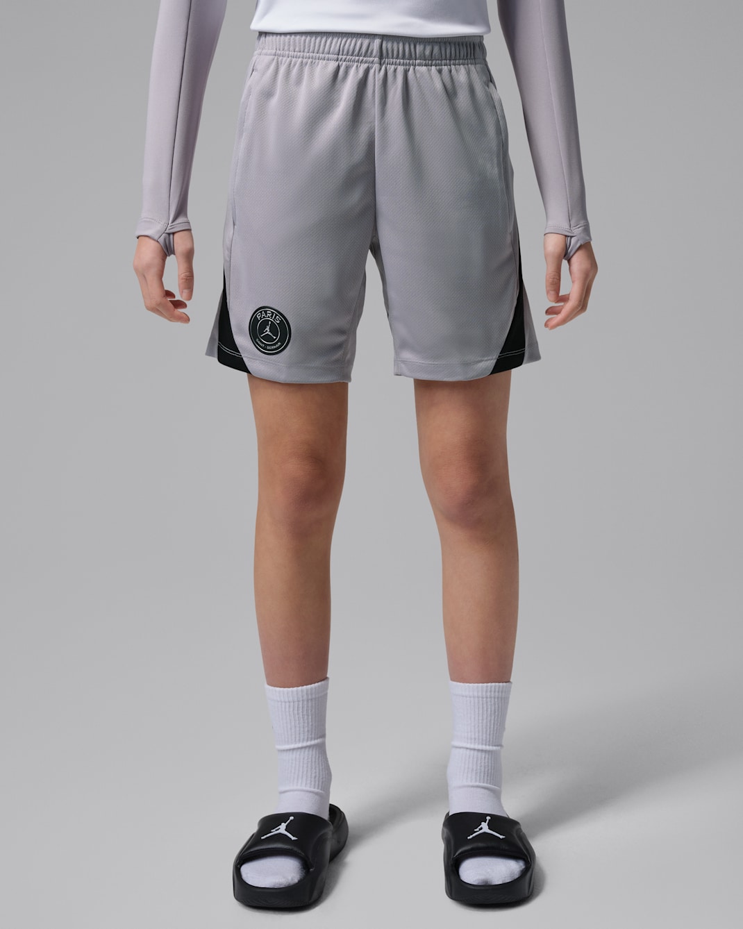 Paris Saint-Germain Strike Night Edition Big Kids' Jordan Dri-FIT Soccer Knit Shorts - Atmosphere Grey/Black/Black