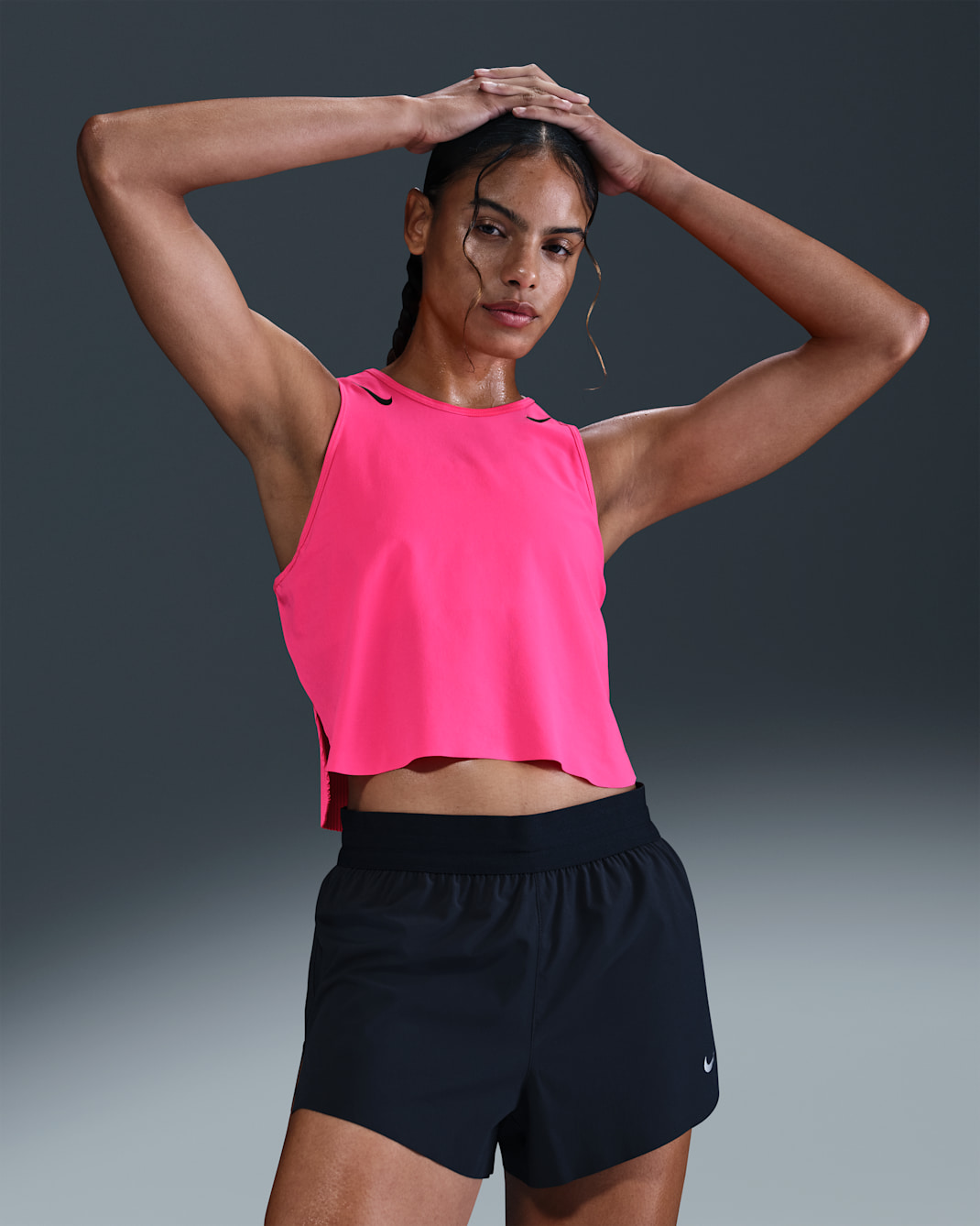 Avkortet Nike AeroSwift Dri-FIT ADV-løpesinglet til dame - Hyper Pink/Svart