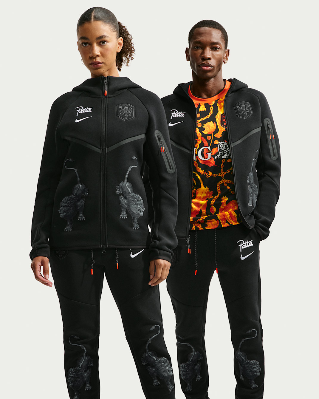 Netherlands x Patta Men's Tech Fleece Full-Zip Windrunner Hoodie - Black/White