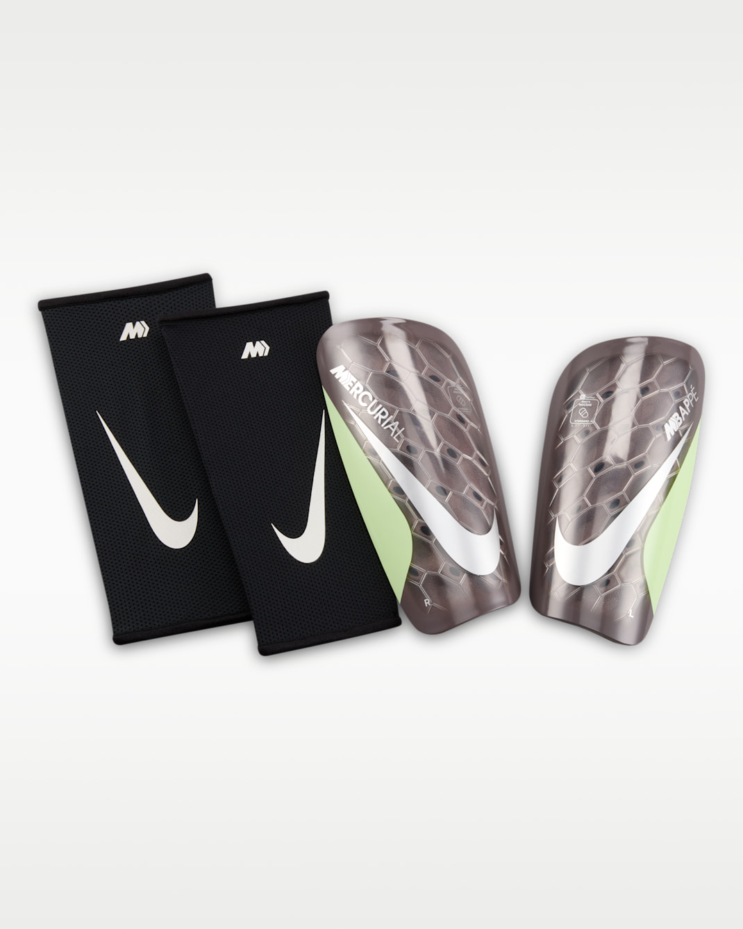 Nike Mercurial Lite "Kylian Mbappé" Soccer Shin Guards - Malt/Barely Volt/Metallic Silver