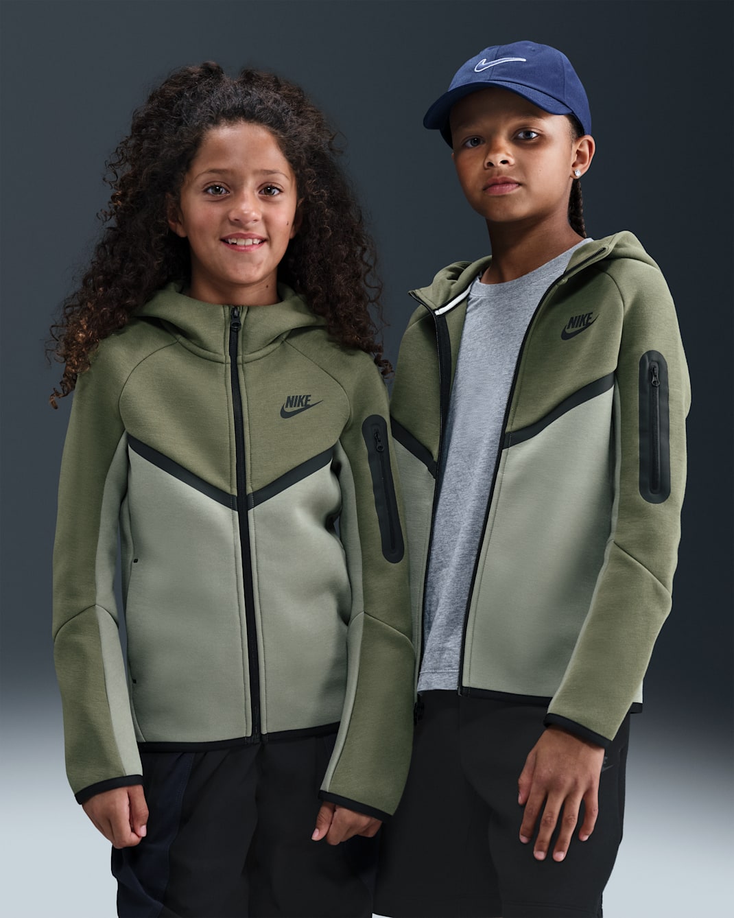 Nike Sportswear Tech Fleece Big Kids' Full-Zip Hoodie - Medium Olive/Light Army/Black/Black