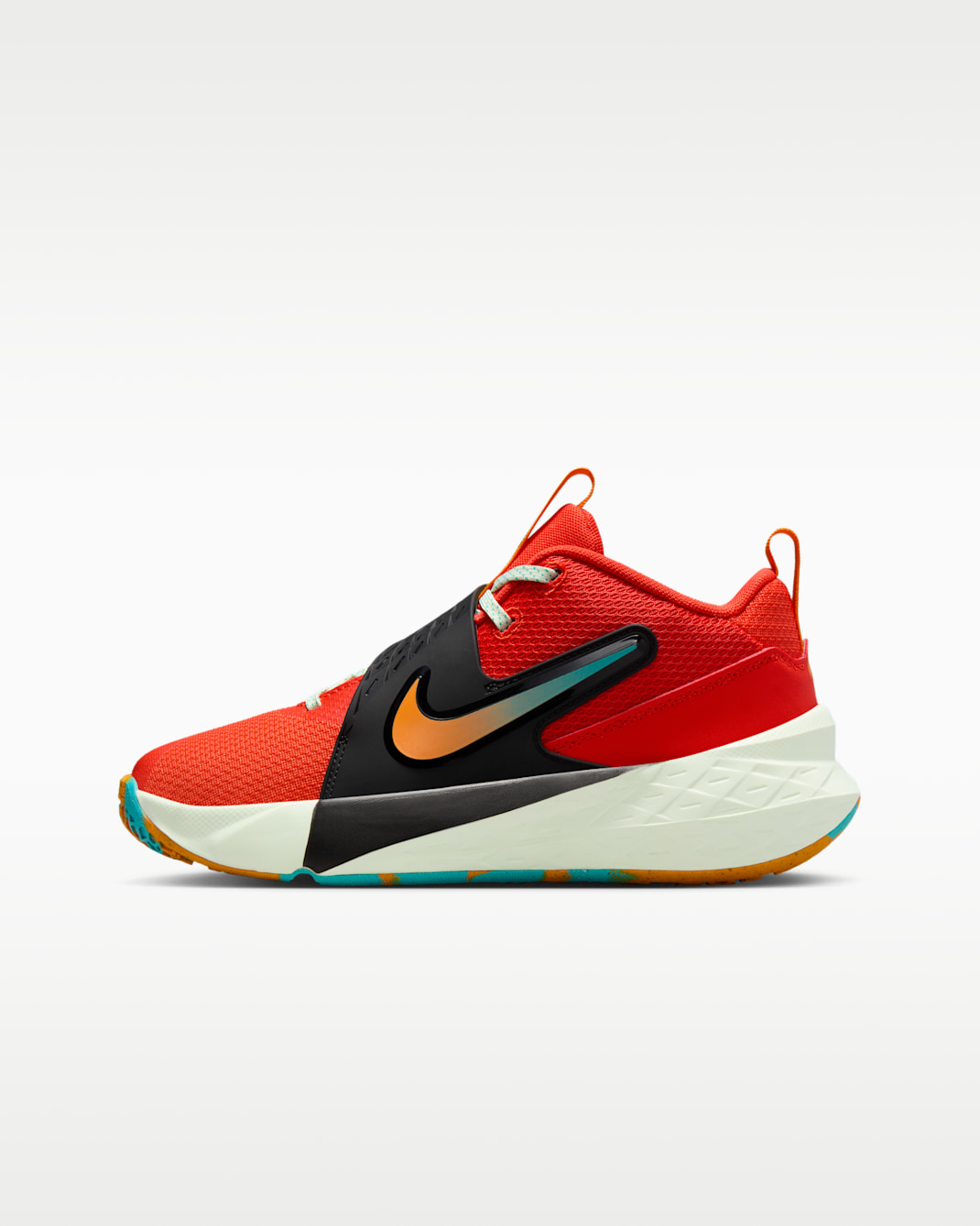 Tenis de básquetbol para niños grandes Nike Team Hustle D 12 - Rojo picante/Cactus empolvado/Tinte volt/Piel de naranja