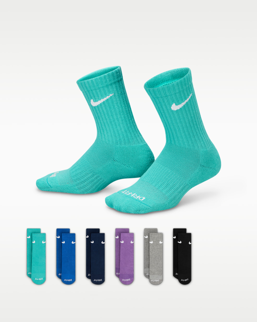 Nike Dri-FIT Performance Basics Little Kids' Crew Socks (6 Pairs) - Green Frost