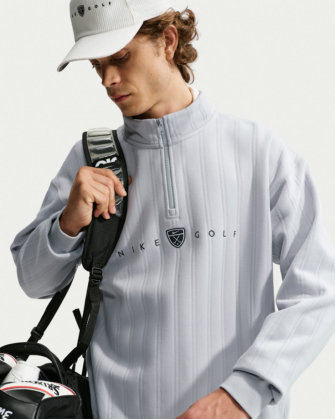 Nike Fairway Fresh Therma-FIT Oversize-Golfoberteil mit Halbreißverschluss für Herren - Wolf Grey/Schwarz