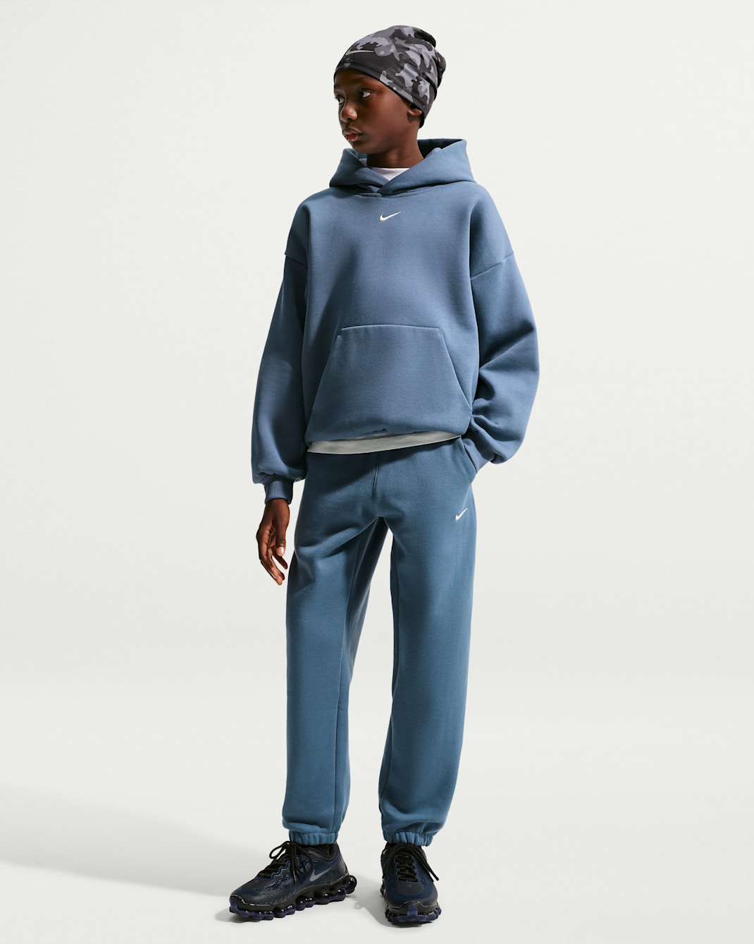 Pantalon de basket à revers en tissu Fleece Nike Solo Swoosh pour enfant - Diffused Blue/Sail
