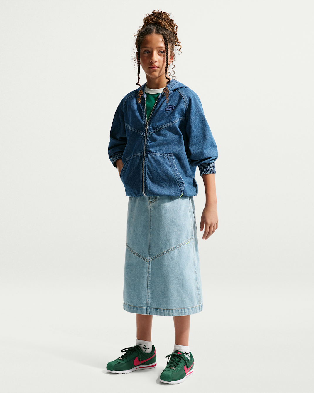 Nike Sportswear Big Kids' Denim Midi Skirt - Light Armory Blue/Light Armory Blue/Wheat/Light Armory Blue