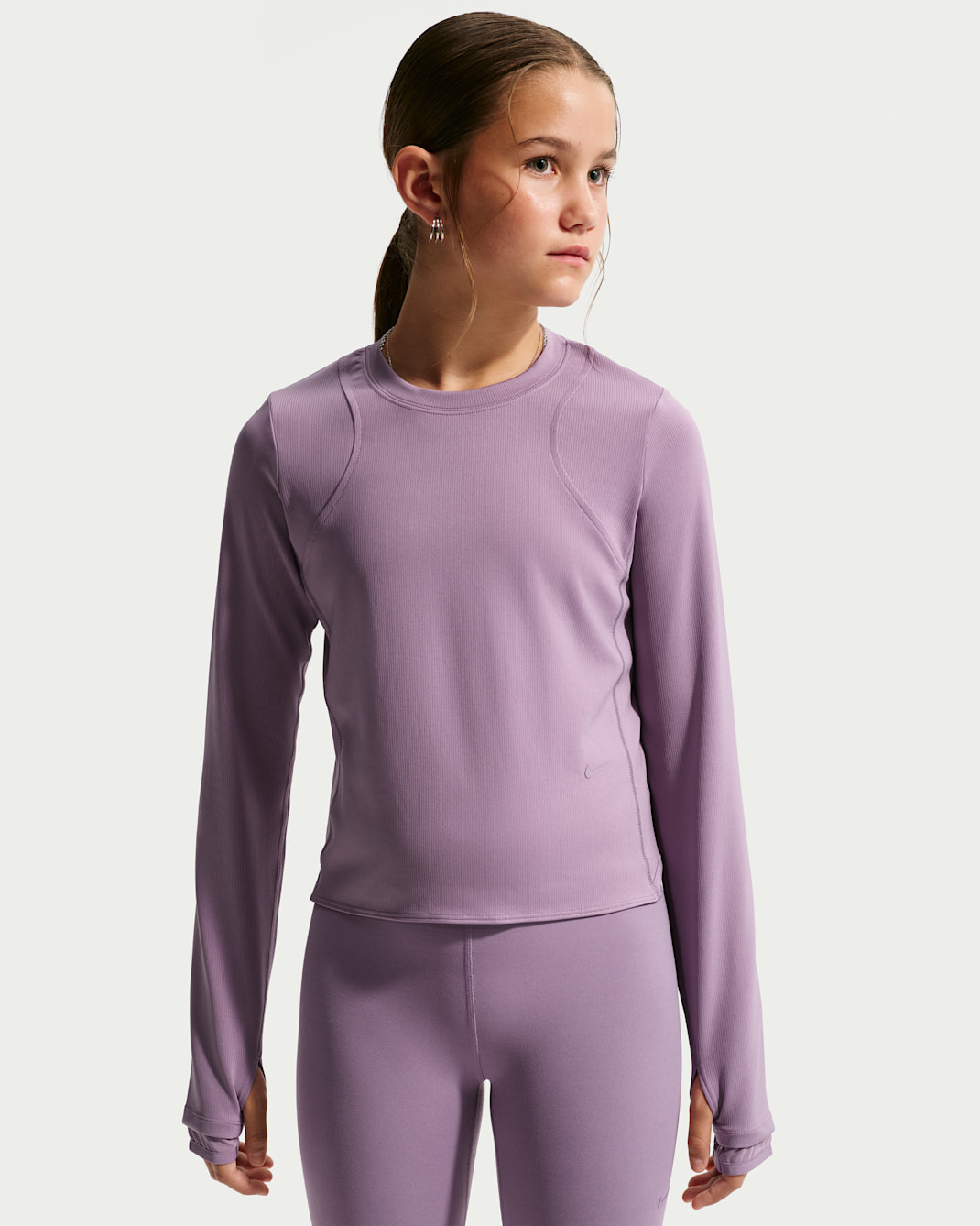 Ribbad långärmad tröja Nike Mavn Dri-FIT för tjejer - Violet Dust/Violet Dust/Violet Dust