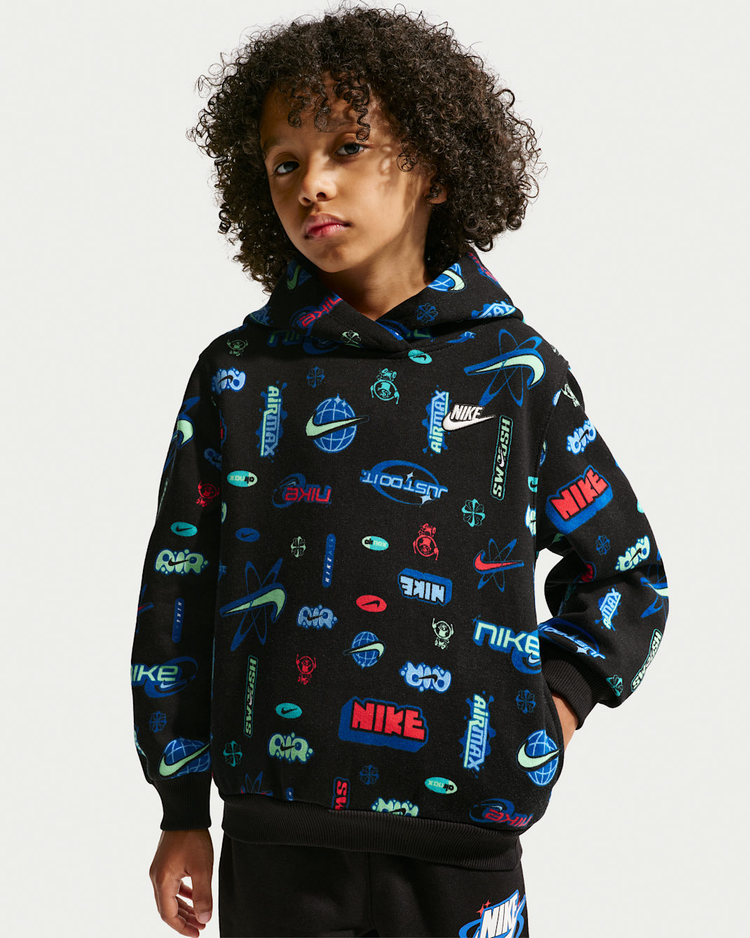 Nike Sportswear Little Kids' Brand Ambassador Printed Pullover Hoodie - Black