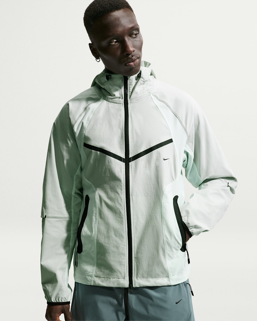 Nike Tech Men's Dri-FIT Woven Full-Zip Color-Block Windrunner Jacket - Light Silver/Barely Green/Black
