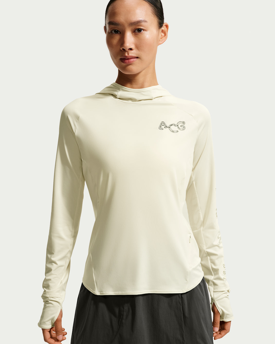 Nike ACG 'Solar Chase' Women's Dri-FIT UV Protection Hooded Trail-Running Top - Sea Glass/Black Spruce/Summit White