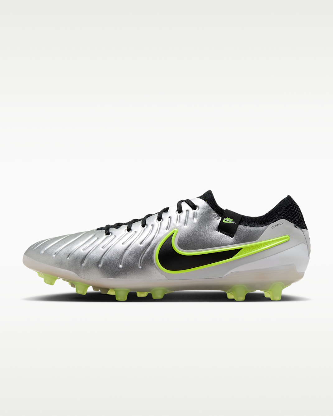 Nike Tiempo Legend 10 Elite Artificial-Grass Low-Top Soccer Cleats - Metallic Silver/Volt/Black