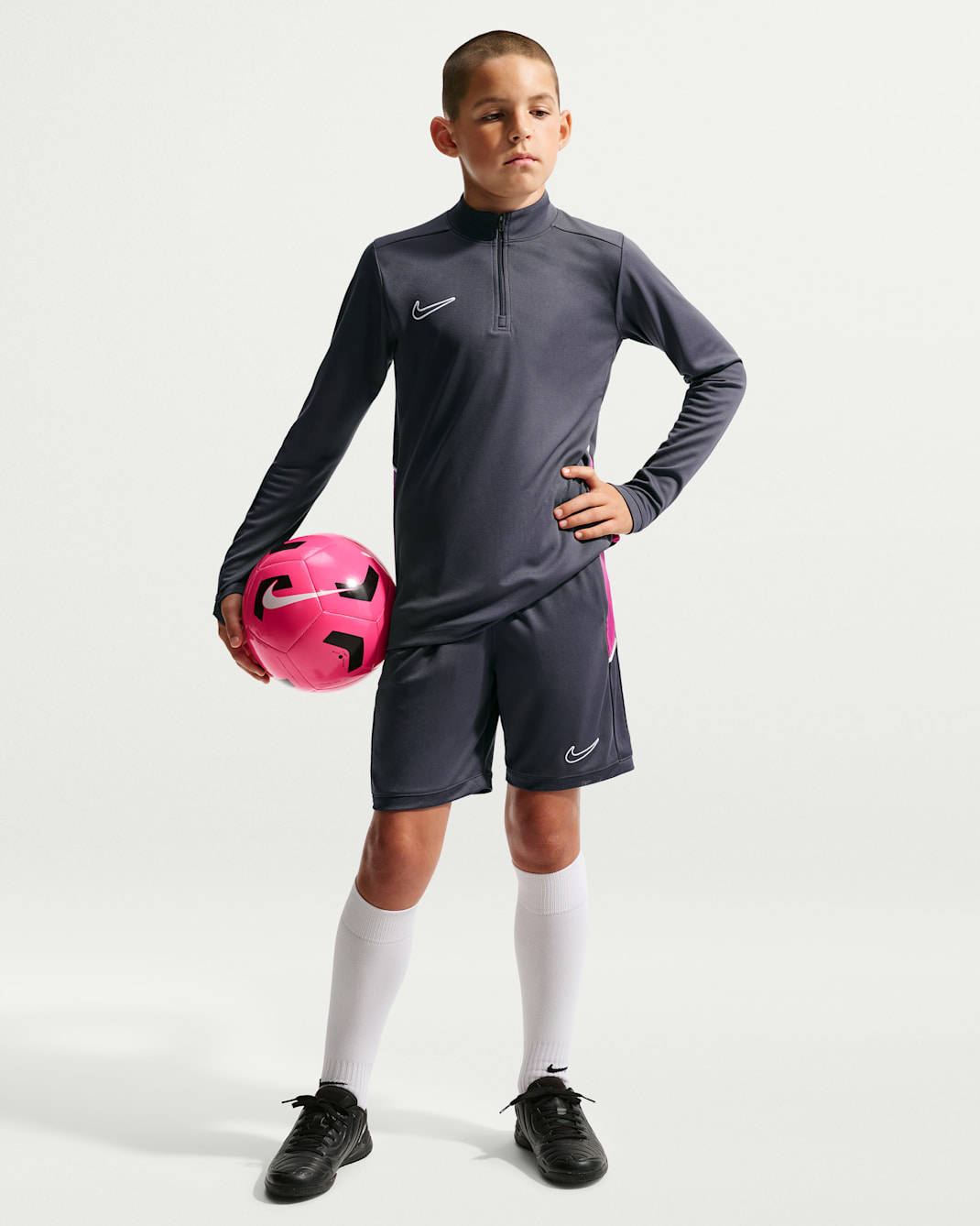 Nike Academy Big Kids' Dri-FIT Soccer Knit Shorts - Gridiron/Medium Fuchsia/Gridiron/White