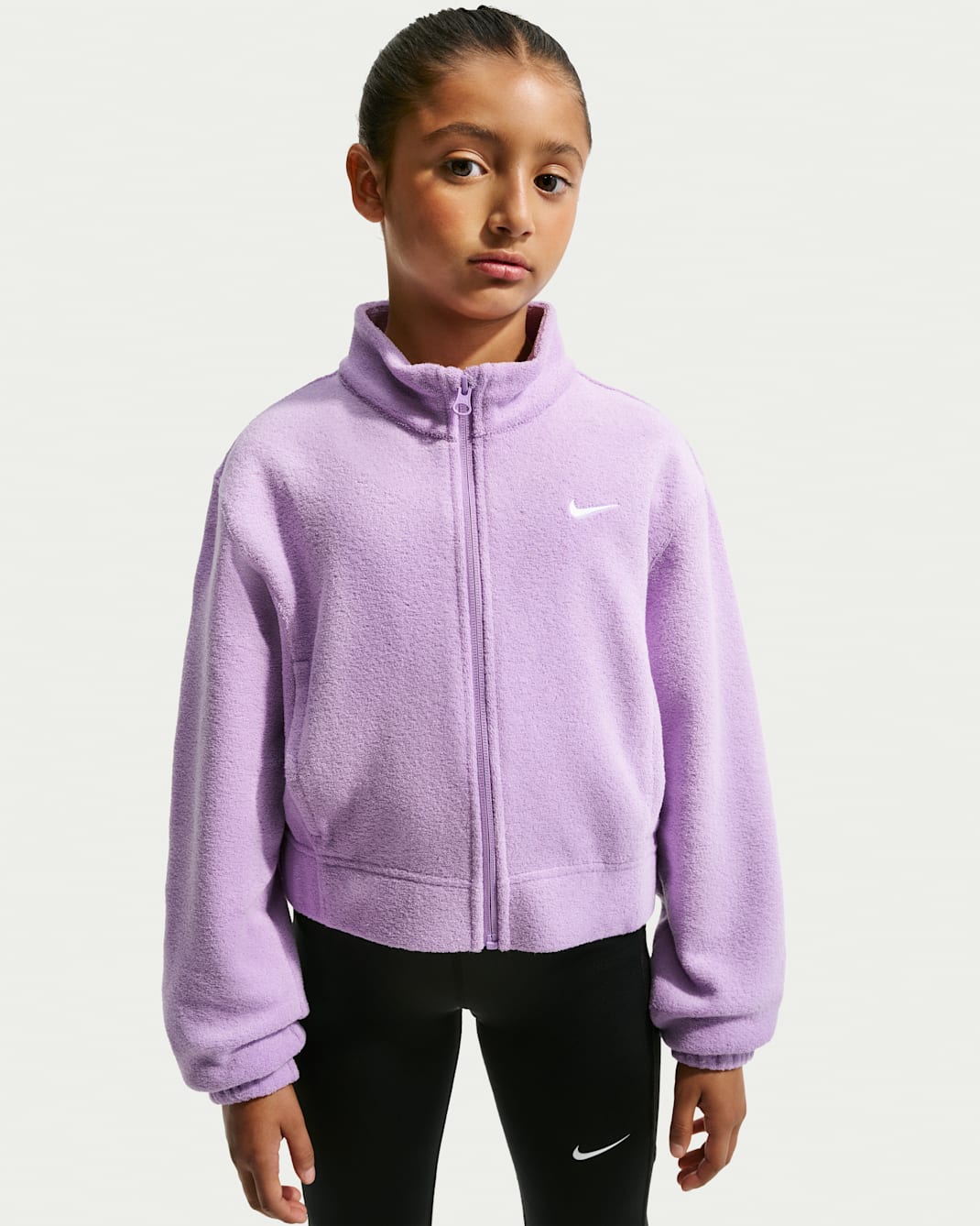 Nike Pro Older Kids' (Girls') Therma-FIT Fleece Full-Zip Top - Violet Star/White