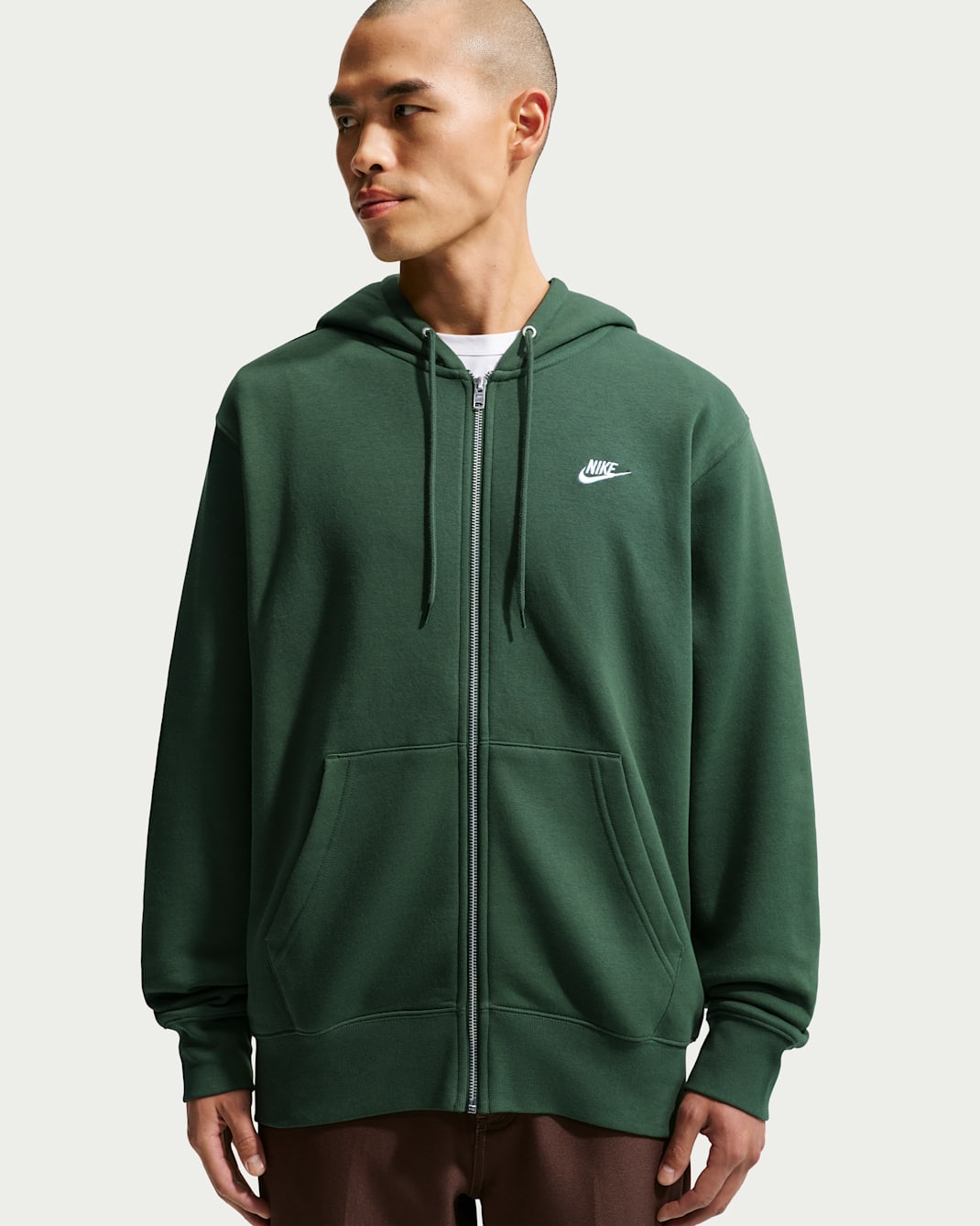 Nike Club Men's Full-Zip Fleece Hoodie - Fir/Fir/White